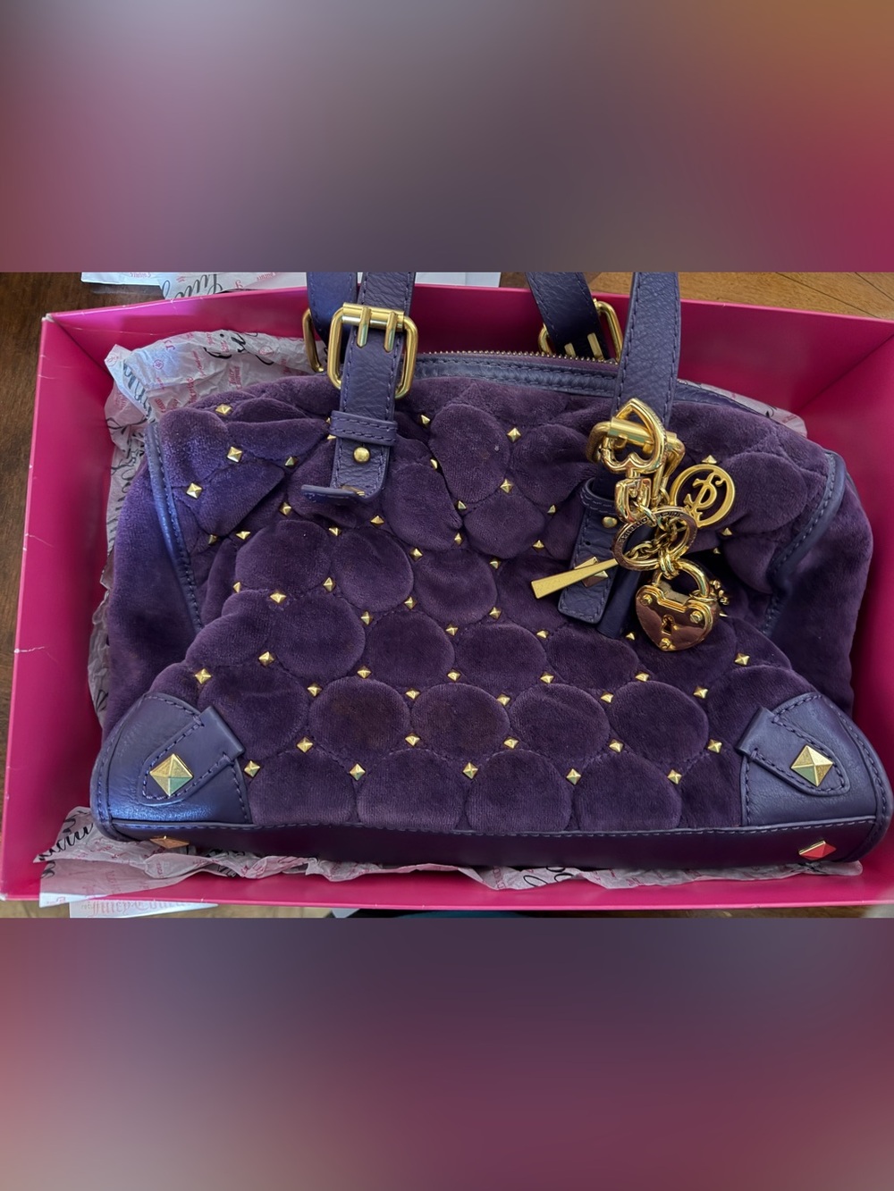 Steffy quilted Y2K Juicy Couture Purple Velvet Satchel Handbag Purse